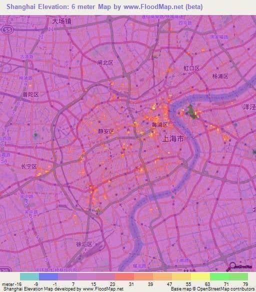Mapa de elevación de Shangai