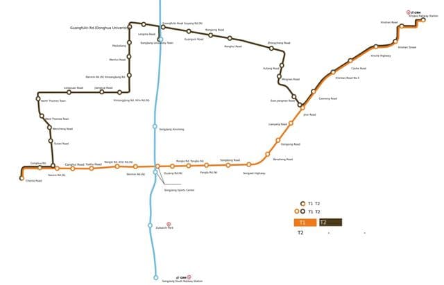Mapa de las estaciones de tranvía de Shanghai
