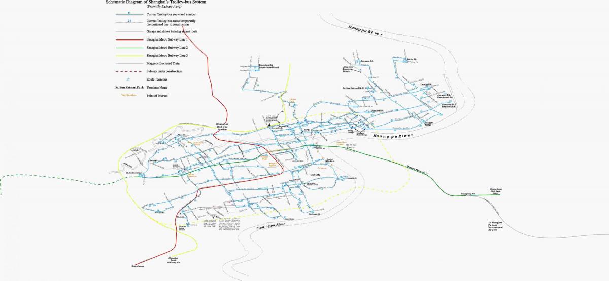 Mapa de las estaciones de tranvía de Shangai