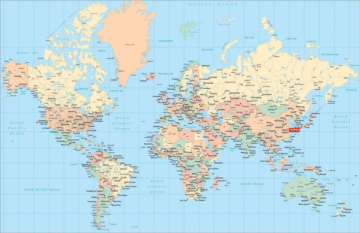 La ubicación de Shangai en el mapa mundial